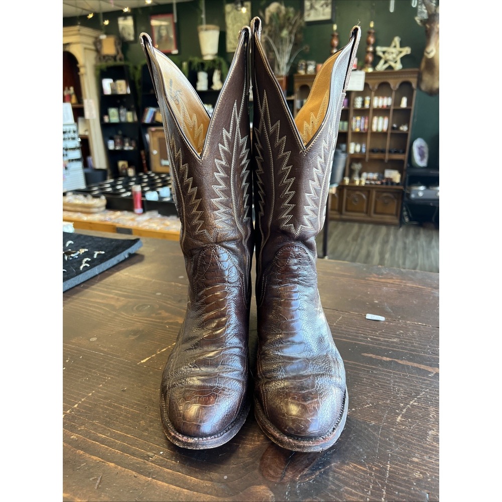 Panhandle Slim Brown Cowboy Boots 9.5 B Mexico Vintage Western Ostrich Leg - Picture 3 of 13